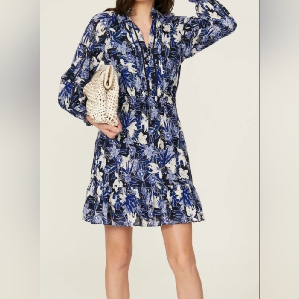 Ralph Lauren Zedekya Blue Floral Long Sleeve Dress